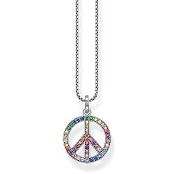 Thomas Sabo Damen Kette mit Anhänger Peace-Zeichen mit bunten Steinen Silber geschwärzt, aus 925er Sterlingsilber mit Schmucksteinen in Regenbogenfarben, Länge 55cm, KE2170-318-7-L55V von THOMAS SABO