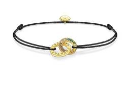 Thomas Sabo Damen Textilarmband schwarz mit zwei Ringen bunten Steinen vergoldet, 925 Sterlingsilber mit 750er Gelbgold-Vergoldung, Länge: 22 cm, A2085-996-7-L22V von THOMAS SABO