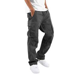 THWEI Herren Cargohose Casual Jogginghose Athletic Pants Baumwolle Loose Straight Sweatpants, GRAU, Klein von THWEI