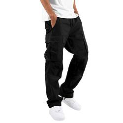 THWEI Herren Cargohose Casual Jogginghose Athletic Pants Baumwolle Loose Straight Sweatpants, Schwarz, Klein von THWEI