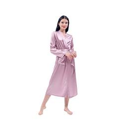 THXSILK Seide Morgenmantel 19 Momme Bademantel Robe Schlafanzug Damen Lang Seidenrobe (Dunkles Lotusrosa, XS) von THXSILK