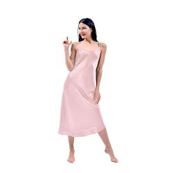 THXSILK Seide Nachthemd 19 Momme Natürliche Maulbeerseide Nachtkleid Damen Lang Seidennachtwäsche (Bezauberndes Rosa, M) von THXSILK