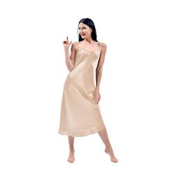 THXSILK Seide Nachthemd 19 Momme Natürliche Maulbeerseide Nachtkleid Damen Lang Seidennachtwäsche (Champagner, M) von THXSILK