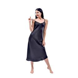 THXSILK Seide Nachthemd 19 Momme Natürliche Maulbeerseide Nachtkleid Damen Lang Seidennachtwäsche (Schwarz, M) von THXSILK