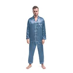 THXSILK Seide Pyjama Sets Herren 19 Momme Maulbeerseide Schlafanzug Lang Zweiteiliges Nachtwäsche Langarm (Nebeliges Blau, L) von THXSILK