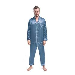 THXSILK Seide Pyjama Sets Herren 19 Momme Maulbeerseide Schlafanzug Lang Zweiteiliges Nachtwäsche Langarm (Nebeliges Blau, M) von THXSILK