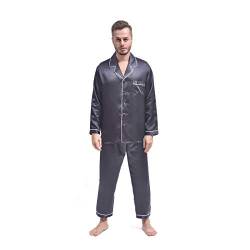 THXSILK Seide Pyjama Sets Herren 19 Momme Maulbeerseide Schlafanzug Lang Zweiteiliges Nachtwäsche Langarm (Rauchgrau, L) von THXSILK