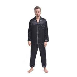 THXSILK Seide Pyjama Sets Herren 19 Momme Maulbeerseide Schlafanzug Lang Zweiteiliges Nachtwäsche Langarm (Schwarz, L) von THXSILK