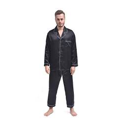 THXSILK Seide Pyjama Sets Herren 19 Momme Maulbeerseide Schlafanzug Lang Zweiteiliges Nachtwäsche Langarm (Schwarz, XXL) von THXSILK