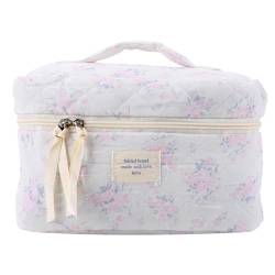 TIAASTAP Reise Kosmetiktasche Groß Damen Gesteppte Kulturtasche mit Blumenmuster, Weiche Kosmetiktäschchen Kawaii Kulturbeutel Aesthetic Make up Bag Cosmetic Bag Beauty Bag für Damen Mädchen von TIAASTAP