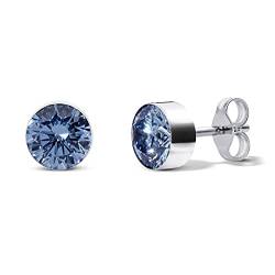 TIABELLE – Ohrstecker RISE aus Titan mit funkelnden Swarovski® Zirconias – Silberfarbene Ohrringe für Damen – allergenfrei & hautverträglich – Handmade in Germany (MAXI | 6,8 mm ø | Light Blue) von TIABELLE