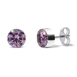 TIABELLE – Ohrstecker RISE aus Titan mit funkelnden Swarovski® Zirconias – Silberfarbene Ohrringe für Damen – allergenfrei & hautverträglich – Handmade in Germany (MAXI | 6,8 mm ø | Pink) von TIABELLE