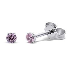 TIABELLE – Ohrstecker SINGLE STONE aus Titan mit funkelnden Swarovski® Zirconias – Silberfarbene Ohrringe für Damen – allergenfrei & hautverträglich – Handmade in Germany (3 mm ø | Pink) von TIABELLE