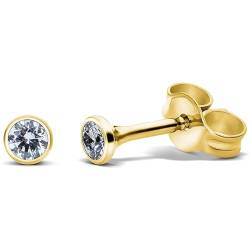 TIABELLE – Ohrstecker TRUMPET aus Titan mit funkelnden Swarovski® Zirconias – Goldfarbene Ohrringe für Damen – allergenfrei & hautverträglich – Handmade in Germany (MINI | 3,0 mm ø | Gold White) von TIABELLE