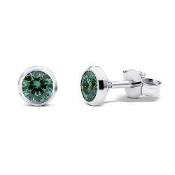 TIABELLE – Ohrstecker TRUMPET aus Titan mit funkelnden Swarovski® Zirconias – Silberfarbene Ohrringe für Damen – allergenfrei & hautverträglich – Handmade in Germany (MIDI | 5,1 mm ø | Green) von TIABELLE