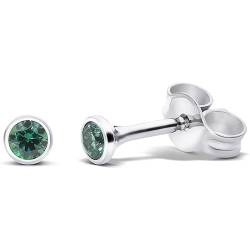 TIABELLE – Ohrstecker TRUMPET aus Titan mit funkelnden Swarovski® Zirconias – Silberfarbene Ohrringe für Damen – allergenfrei & hautverträglich – Handmade in Germany (MINI | 3,0 mm ø | Green) von TIABELLE