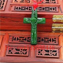 Kreuz Jesus geschnitzt Jade Anhänger N chinesische grüne Halskette Charme Jadeit Schmuck Mode Glück Amulett Geschenke für Frauen N03 von TIANHEY