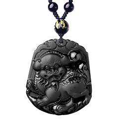 Schwarzer Obsidian Halskette Anhänger N Obsidian Kleiner Löwe Jade Anhänger Jade Schmuck Herrenschmuck Damenschmuck von TIANHEY