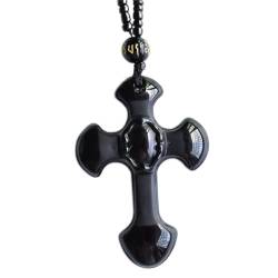 TIANHEY 1 Stücke Natürliche Schwarze Obsidian Geschnitzte Kreuz Glück Anhänger Halskette Für Frau Mann Hand Geschnitzte Anhänger Schmuck von TIANHEY