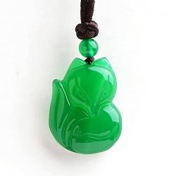 TIANHEY Chalcedon Weiß Grün Anhänger Halskette Fuchs Jade Anhänger Halsketten Geschenk für Männer Frauen Jade Schmuck von TIANHEY