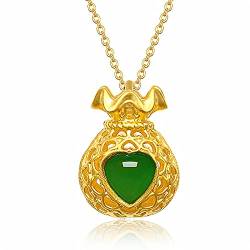 TIANHEY Chinesische Grüne Jade Anhänger Geldbörse 925 Silber Halskette Geschnitzt Mode Charme Schmuck Zubehör Amulett Für Männer Frauen Geschenke von TIANHEY
