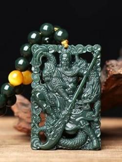 TIANHEY Geschnitzte zweifarbige drei Modelle von Luo Han Gott des Reichtums Anhänger Mann doppelseitige Guan Gong Halskette Jade Schmuck von TIANHEY
