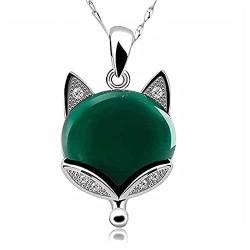TIANHEY Grüne Jade Fuchs Anhänger Halskette 925 Silber Jadeit Chalcedon Amulett Mode Charm Schmuck Geschenke für Frauen Sie von TIANHEY