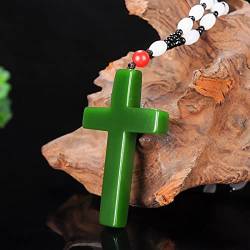 TIANHEY Grüne Jade handgeschnitzte Kreuz Anhänger Mode Boutique Schmuck Männer und Frauen Jesus Kreuz Halskette Geschenk Zubehör von TIANHEY