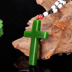 TIANHEY Grüne handgeschnitzte Kreuz Jade Anhänger Mode Boutique Schmuck Männer und Frauen Jesus Kreuz Halskette Geschenk Zubehör von TIANHEY