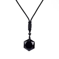 TIANHEY Mode Obsidian Hexagramm Halsketten Für Frauen Natur Energie Stein Anhänger Obsidian Stern Von David Halskette Männer Schmuck von TIANHEY