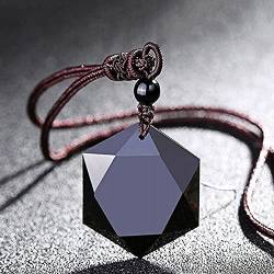 TIANHEY Natürliche Energie Stein Halsketten Für Frauen Schwarz Obsidian Anhänger Sechs Sterne Glück Amulett Anhänger Liebe Schmuck Geschenke von TIANHEY