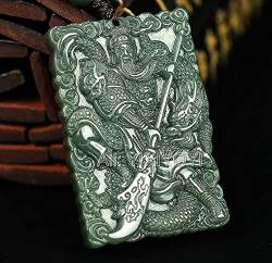 TIANHEY Natürliche grüne Jade, geschnitztes chinesisches Drachenschwert, Guangong-Amulett, Glücksanhänger + Seil-Halskette + Zertifikat, edler Schmuck von TIANHEY