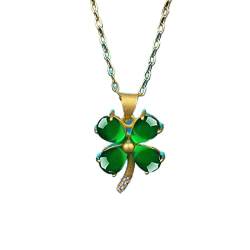 TIANHEY Natürliche grüne Jade Kleeblatt Anhänger Halskette 925 Silber Modeschmuck Chalcedon Amulett Geschenke von TIANHEY