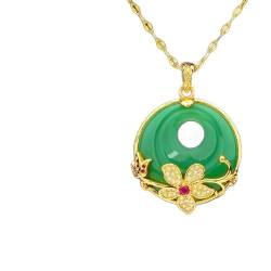 TIANHEY Natürliche grüne handgeschnitzte Ping'An-Verschluss-Jade-Anhänger, Mode-Boutique-Schmuck, Herren- und Damen-Halskette aus 925er Silber mit Intarsien von TIANHEY
