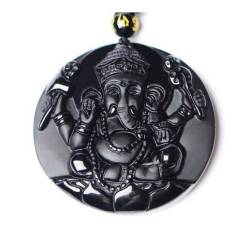 TIANHEY Natürliche schwarze Obsidian geschnitzt Ganesh Elefant Glück Anhänger kostenlose Halskette feinen Stein Kristall Mode Frau Mann Amulett Schmuck von TIANHEY
