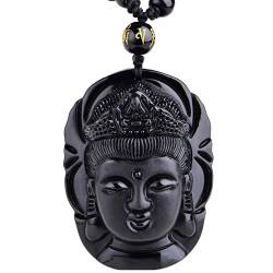 TIANHEY Natürlicher Obsidian, handgeschnitzter Buddha-Anhänger, modische Halskette, kreativer Schmuck von TIANHEY