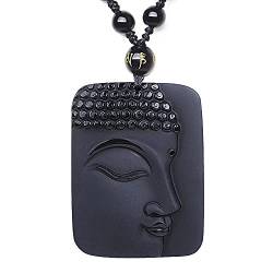 TIANHEY Obsidian Buddha Halskette Jade Anhänger Seite Gesicht Buddha Glücksanhänger mit Perlen Kette Jade Schmuck von TIANHEY