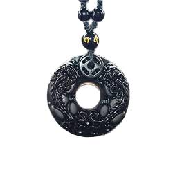 TIANHEY Obsidian Schnitzkreis Pixiu Amulett Anhänger Halskette Jade Anhänger Feiner Schmuck von TIANHEY