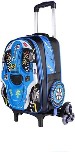 TIANHEY Robuste Universal-Rollen-Trolley-Reisetasche, 6 Räder, Trolley-Rucksack, Jungen, 3D-Auto, wasserdichte Schultasche, leichte Schultertasche, Trolley-Reisekoffer für Kinder von TIANHEY