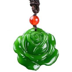 TIANHEY Rose Blume natürliche grüne Jade Anhänger Halskette handgeschnitzten Schmuck Mode Amulett von TIANHEY