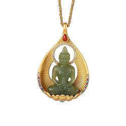 TIANHEY S925 Sterling Silber vergoldet natürliche Jade grau Jade Anhänger Retro Dipamkara Buddha Damen Anhänger von TIANHEY