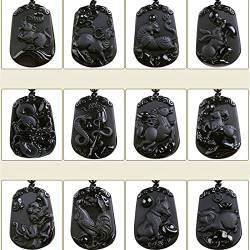TIANHEY Tiere natürliche schwarze Obsidian Sternzeichen Halskette Anhänger Glück Amulett für Frauen Männer Schmuck von TIANHEY