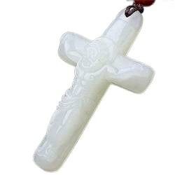 TIANHEY Weiße handgeschnitzte Kreuz-Jade-Anhänger, Modeschmuck, Jesus-Halskette für Männer und Frauen von TIANHEY