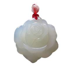 TIANHEY Weißer Jade-Rosen-Anhänger, Jadeit-Blumen-Halskette, Charm-Schmuck, Mode-Accessoires, handgeschnitzter Mann, Glücks-Amulett, Geschenke von TIANHEY