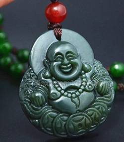 TIANHEY Wunderschöner, aus griechischer Jade geschnitzter chinesischer Münze-Buddha-Amulett-Glücksanhänger von TIANHEY