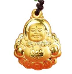 TIANHEY Wunderschöner, aus massivem Gold eingelegter chinesischer Buddhismus-Herz-Sutra-Guanyin-Buddha-Pixiu-Segen-Amulett-Anhänger-Halsketten-Charm-Schmuck von TIANHEY