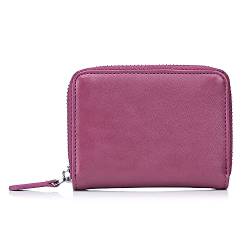 TIANHONGDAISHU Geldbörse aus echtem Rindspaltleder für Damen und Herren, Unisex, RFID-blockierend, mit Reißverschluss, Münzgeldbörse mit 1 Kartenfächern und 1 Geldfach, Violette Rose, S, Modern von TIANHONGDAISHU