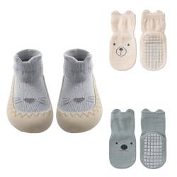 1 Paar Baby-Socken-Schuhe Mit 2 Paar Bodensocken, Rutschfeste Süße Cartoon-Schuhe, Weich Gestrickte Baby-Bodenschuhe, Baby-Kleinkind-Schuhe, Jungen-Mädchen-Strickhausschuhe-Socken Für Kleinkinder von TIANNAIT