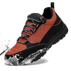 TIAROOTT Sicherheitsschuhe Arbeitsschuhe Herren Damen Wasserdicht Leicht Sportlich Schutzschuhe rutschfeste Atmungsaktiv mit Stahlkappe Sneaker, Orange, Gr.37 von TIAROOTT