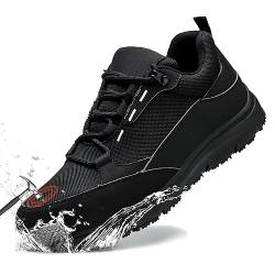 TIAROOTT Sicherheitsschuhe Arbeitsschuhe Herren Damen Wasserdicht Leicht Sportlich Schutzschuhe rutschfeste Atmungsaktiv mit Stahlkappe Sneaker, Schwarz, Gr.39 von TIAROOTT